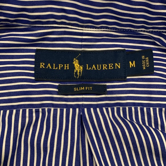 Ralph Lauren Cotton Blue/White Striped Slim Fit Long Sleeve Dress Shirt, Size M - Picture 4 of 6